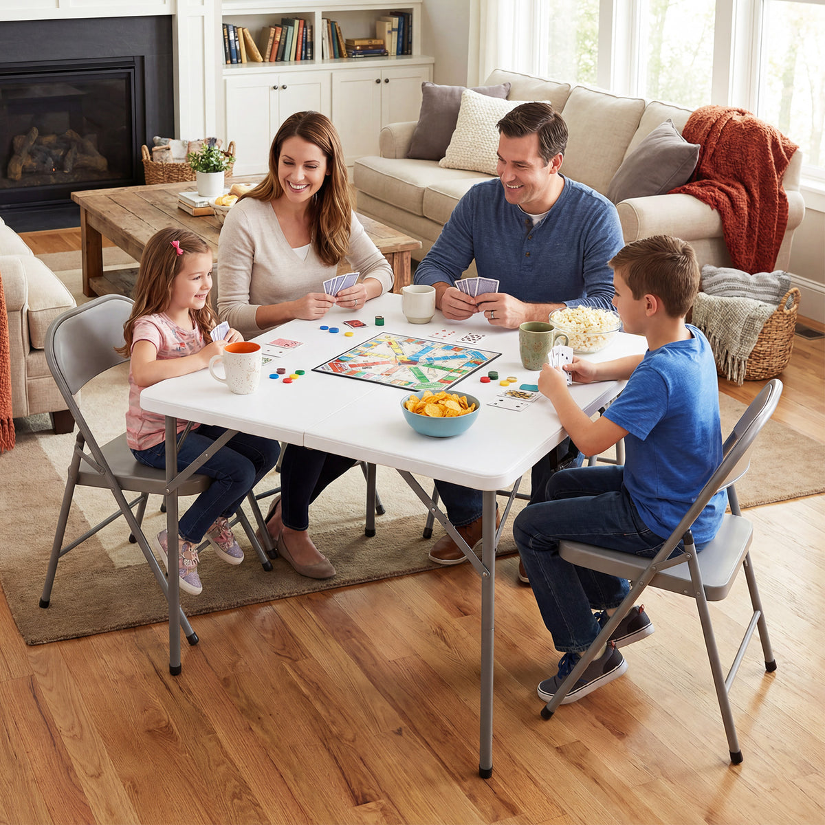 Heavy Duty Indoor Outdoor Folding Card Table with Carry Handle for Patio-White