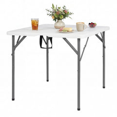 Heavy Duty Indoor Outdoor Folding Card Table with Carry Handle for Patio-White