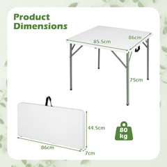 Heavy Duty Indoor Outdoor Folding Card Table with Carry Handle for Patio-White