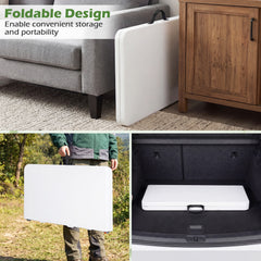 Heavy Duty Indoor Outdoor Folding Card Table with Carry Handle for Patio-White