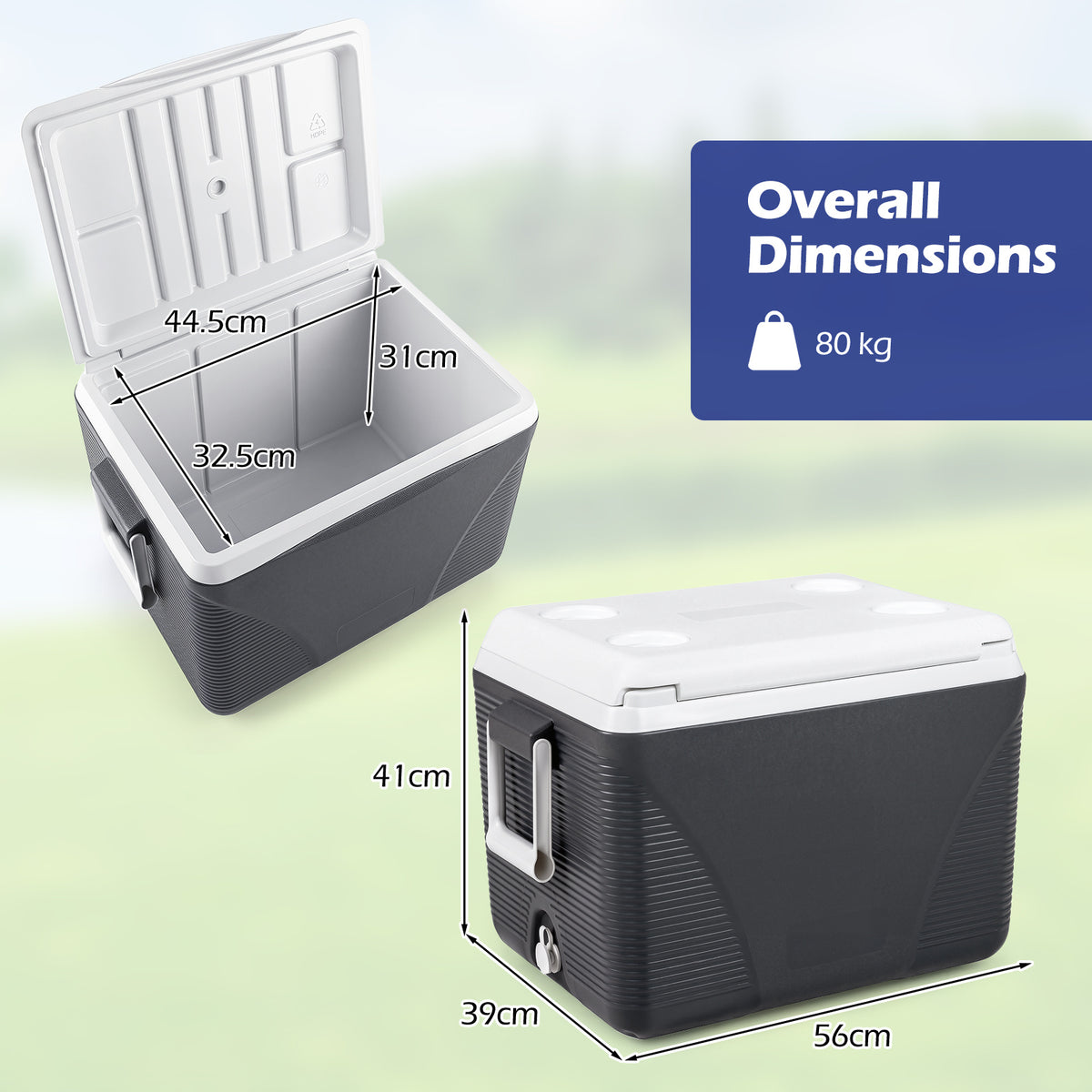 Heavy Duty Injection Molded Cooler with Cup Holders for Outdoor Use-Black