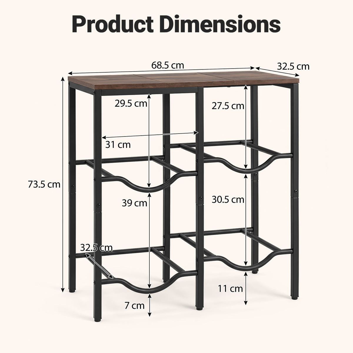 Heavy Duty Metal Frame Water Jug Shelf with Adjustable Foot Pads-Rustic Brown