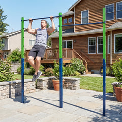 Heavy Duty Metal Pull Up Bar Station with 5 Adjustable Heights-Blue