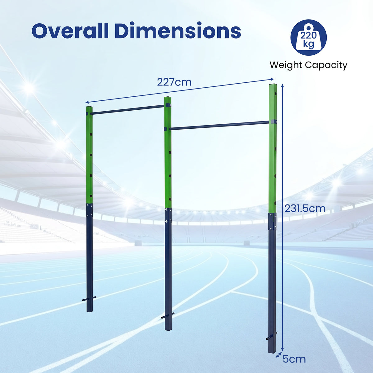 Heavy Duty Metal Pull Up Bar Station with 5 Adjustable Heights-Blue