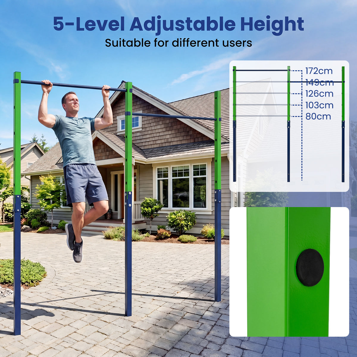 Heavy Duty Metal Pull Up Bar Station with 5 Adjustable Heights-Blue