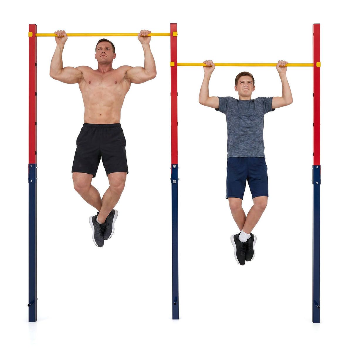 Heavy Duty Metal Pull Up Bar Station with 5 Adjustable Heights-Red