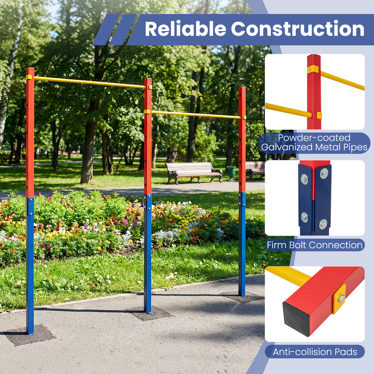 Heavy Duty Metal Pull Up Bar Station with 5 Adjustable Heights-Red