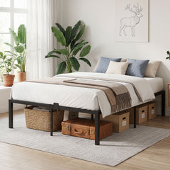 Heavy-Duty Platform Bed with Mattress Slide Stoppers and Under-bed Storage-Black