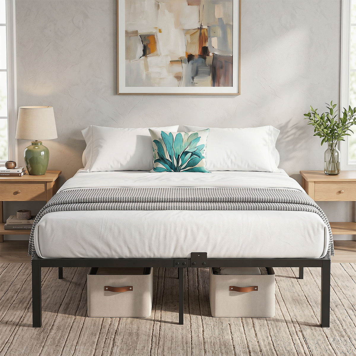 Heavy-Duty Platform Bed with Mattress Slide Stoppers and Under-bed Storage-Black