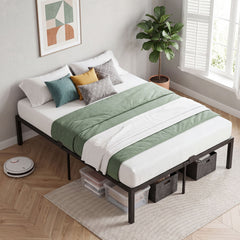 Heavy-Duty Platform Bed with Mattress Slide Stoppers and Under-bed Storage-Black