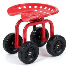 Heavy-Duty Rolling Garden Cart with Height Adjustable and Swivel Seat-Red
