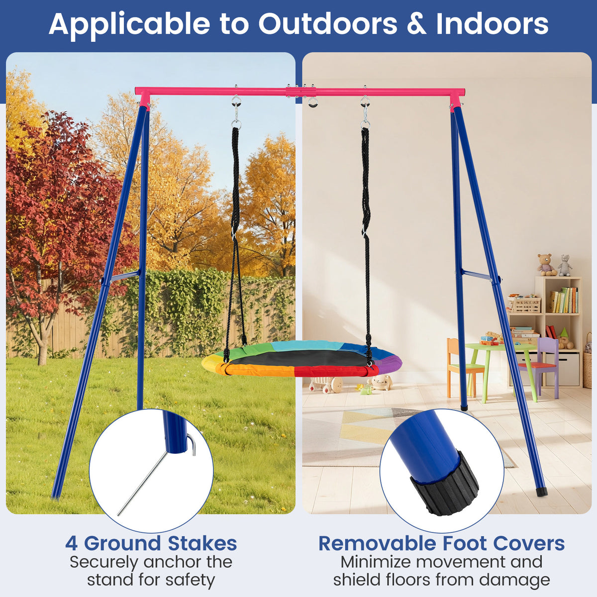 Heavy Duty Steel Swing Frame 1.8M Large A-Frame Swing Stand with Ground Stakes-Red