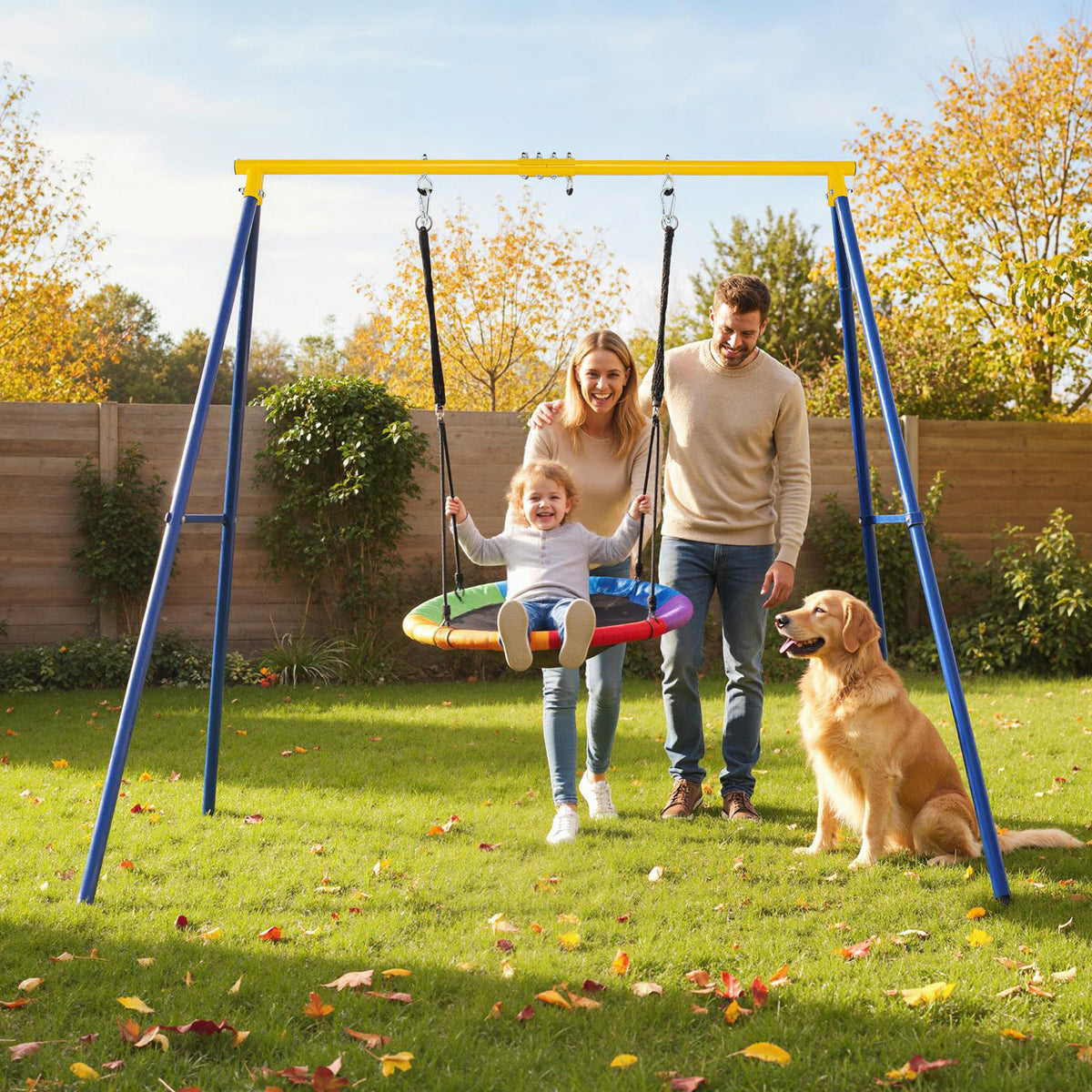 Heavy Duty Steel Swing Frame 1.8M Large A-Frame Swing Stand with Ground Stakes-Yellow
