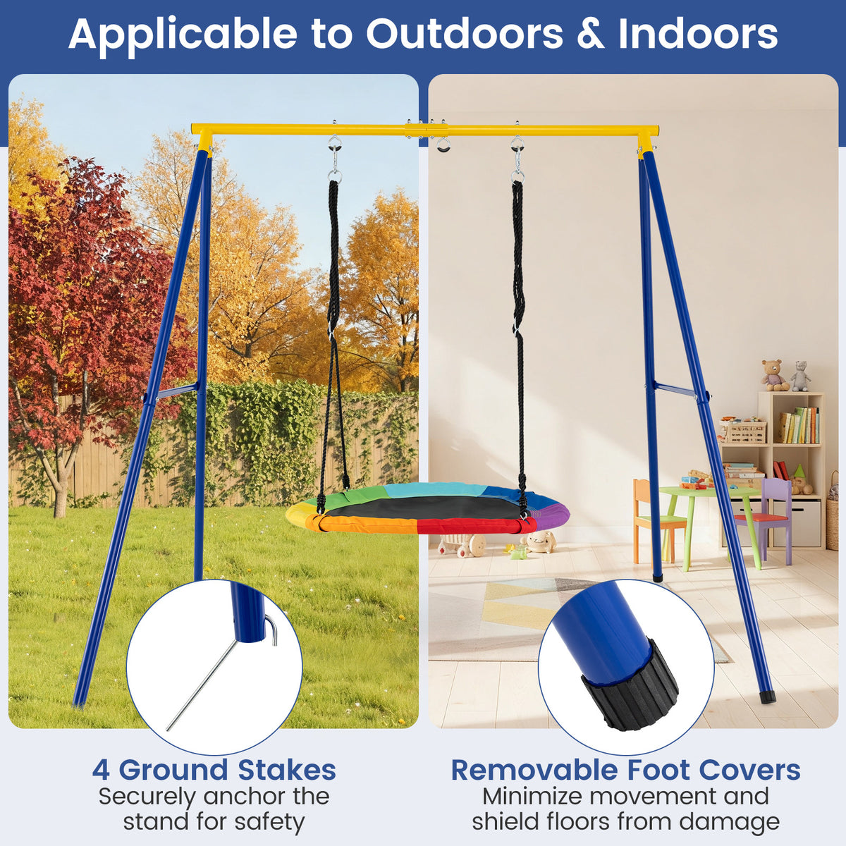Heavy Duty Steel Swing Frame 1.8M Large A-Frame Swing Stand with Ground Stakes-Yellow
