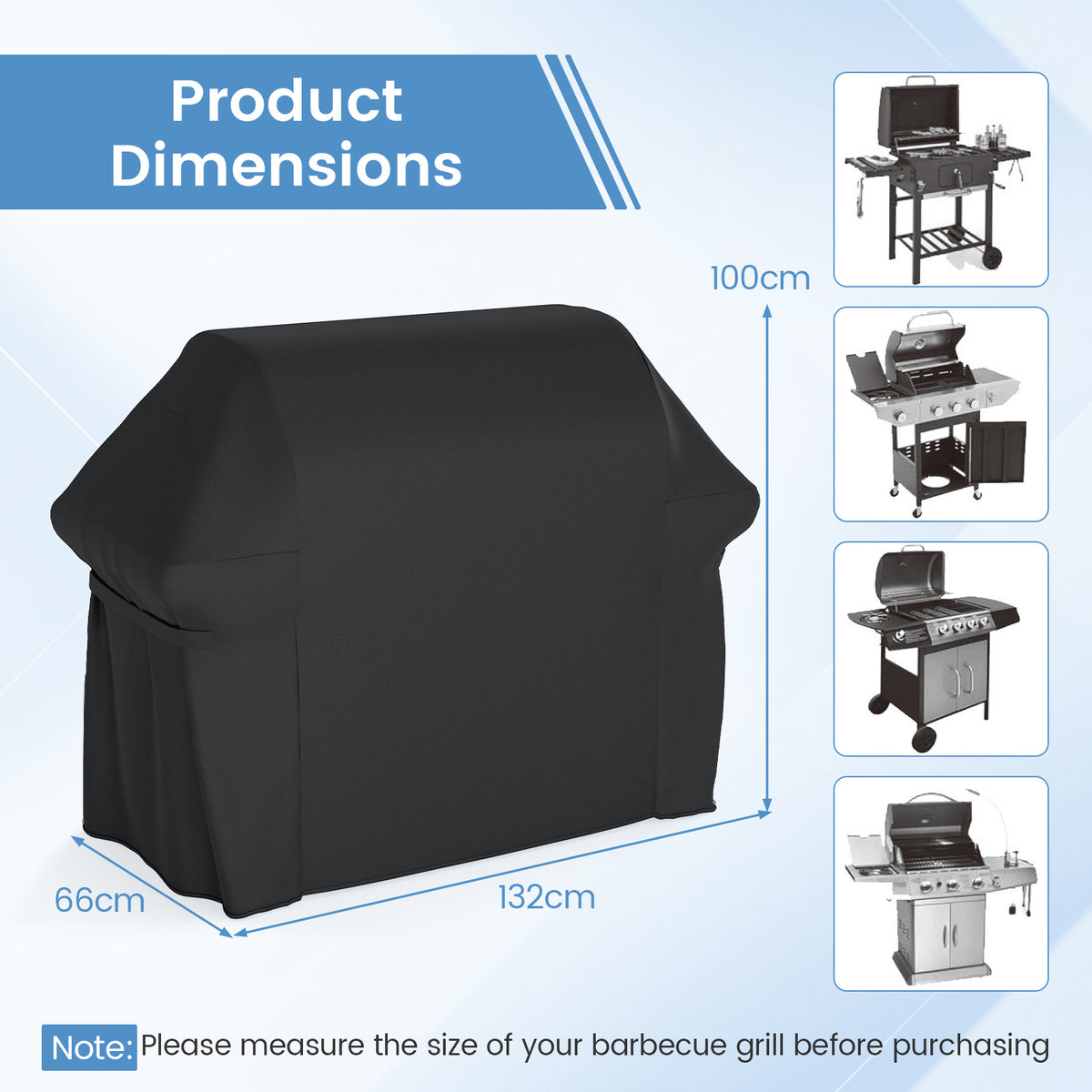 Heavy Duty Waterproof Grill Cover with Dual Handles-Black