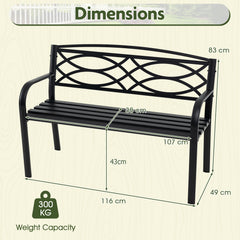 Garden Bench Heavy-Duty Metal Slatted Loveseat for 2 People-Black