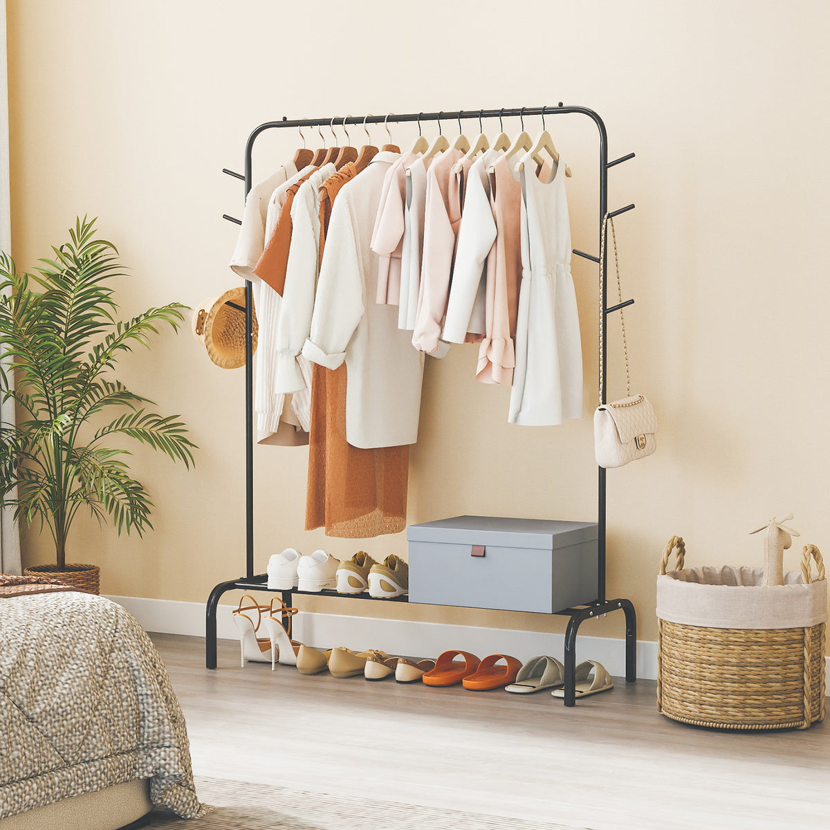 Heavy Duty Clothes Rack Freestanding Metal Garment Wardrobe Rack-Black