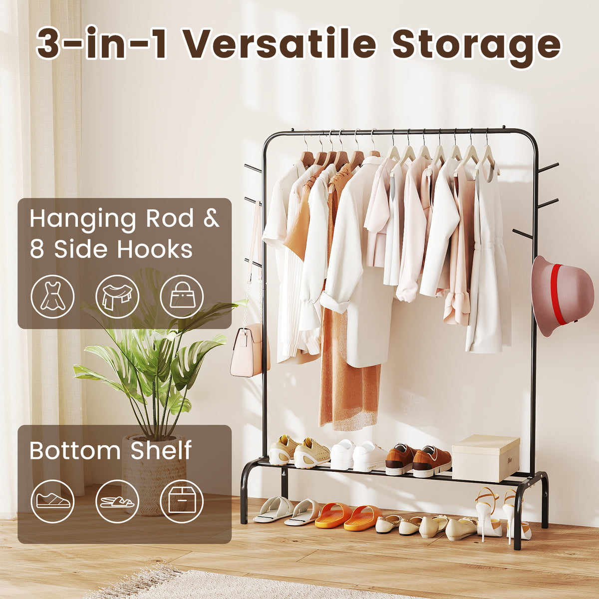 Heavy Duty Clothes Rack Freestanding Metal Garment Wardrobe Rack-Black
