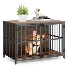 Heavy-duty Dog Crate Furniture with Dual Lockable Double Doors-Rustic Brown