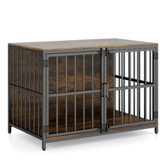 Heavy-duty Dog Crate Furniture with Dual Lockable Double Doors-Rustic Brown