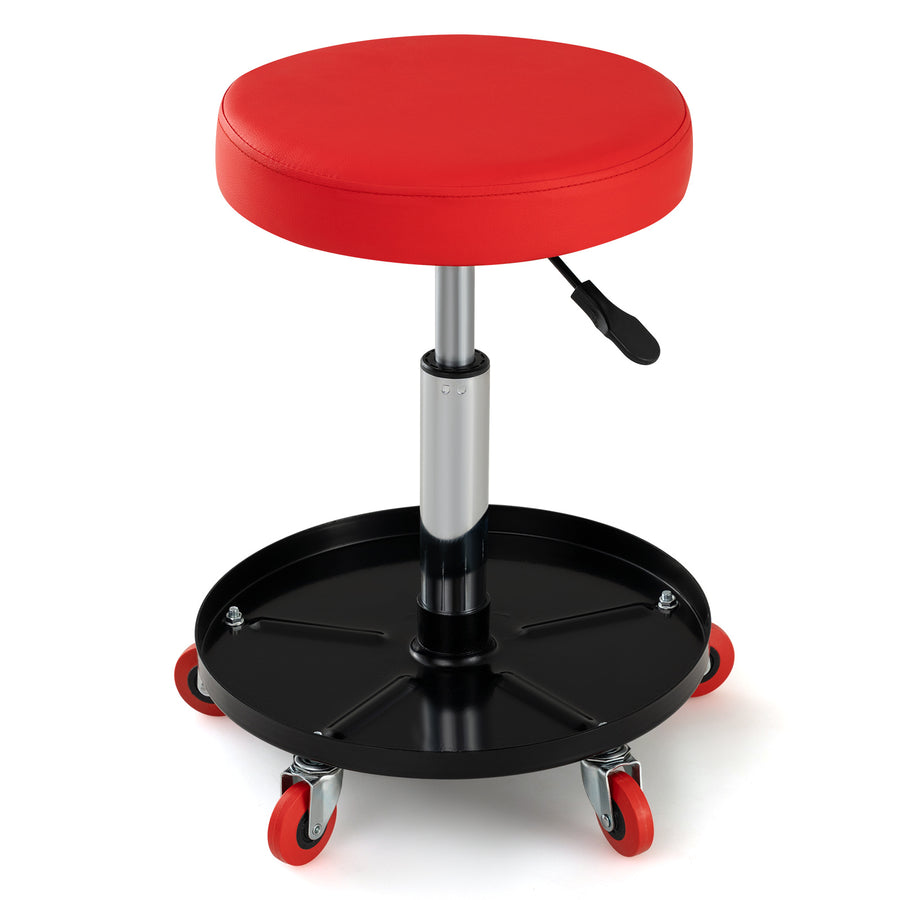 Height Adjustable Mechanic Stool with Wheels and Storage for Garage-Red