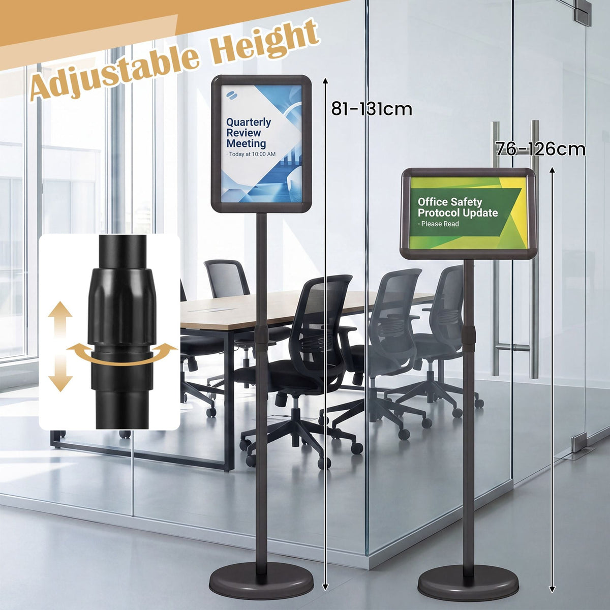 Height Adjustable Sign Holder Stand with Snap-Open Frame-Black