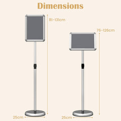 Height Adjustable Sign Holder Stand with Snap-Open Frame-Silver
