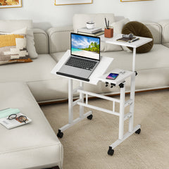 Height Adjustable Workstation with Wheels for Standing or Sitting-White