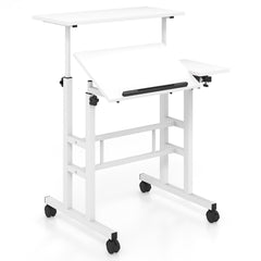 Height Adjustable Workstation with Wheels for Standing or Sitting-White