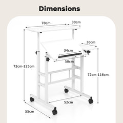 Height Adjustable Workstation with Wheels for Standing or Sitting-White