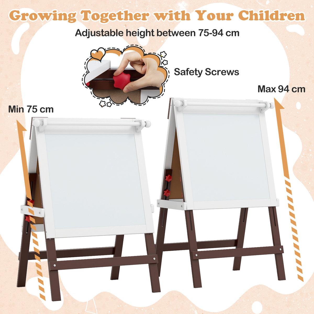 Height-adjustable Painting Easel with Chalkboard and Paper Holder-Brown