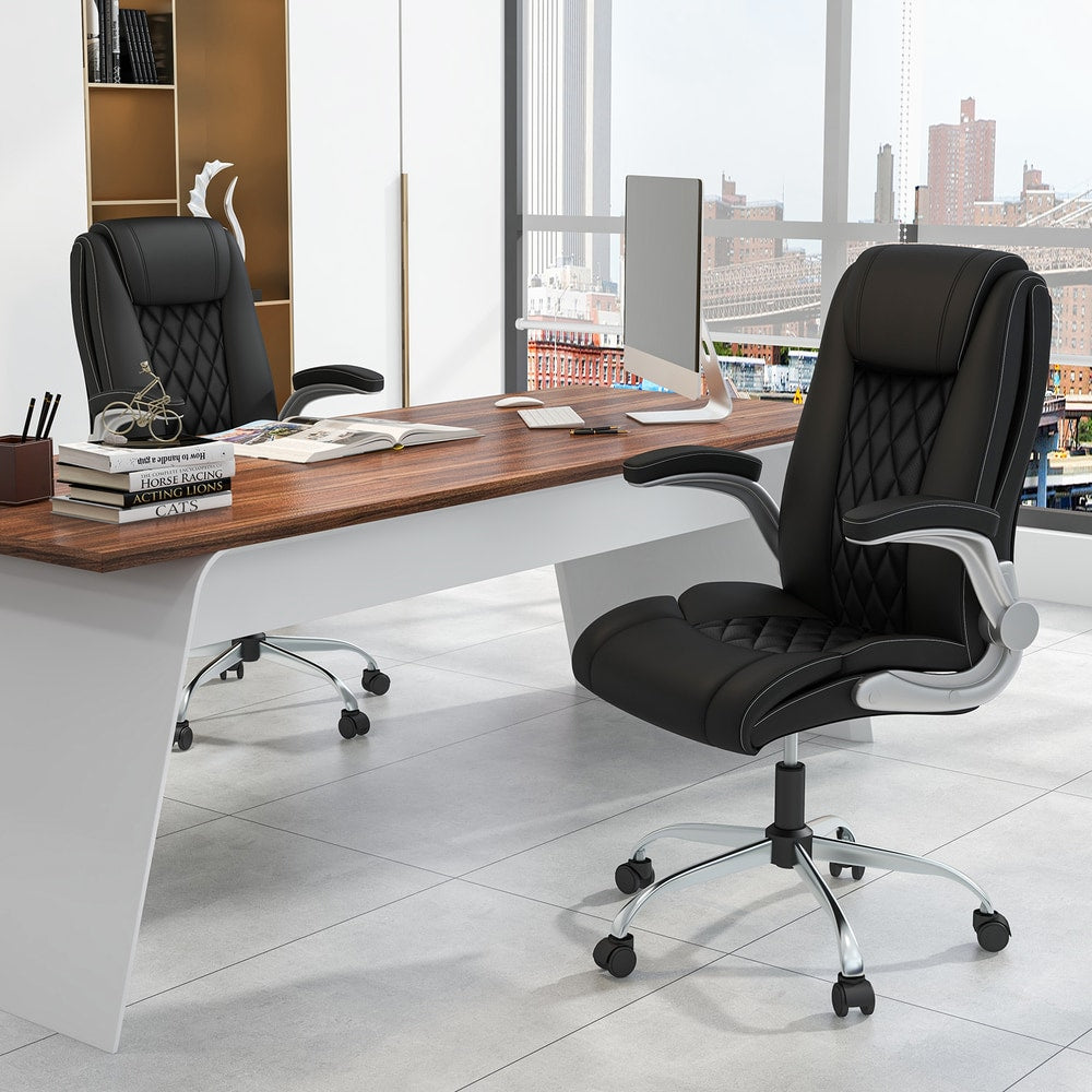 Height Adjustable PU Leather Office Chair with 6-level Headrest in Black