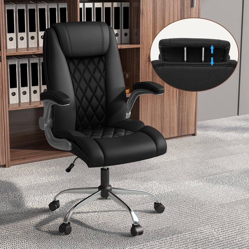 Height Adjustable PU Leather Office Chair with 6-level Headrest in Black