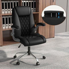 Height Adjustable PU Leather Office Chair with 6-level Headrest in Black