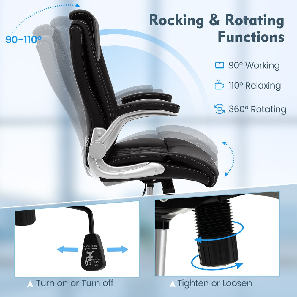 Height Adjustable PU Leather Office Chair with 6-level Headrest in Black
