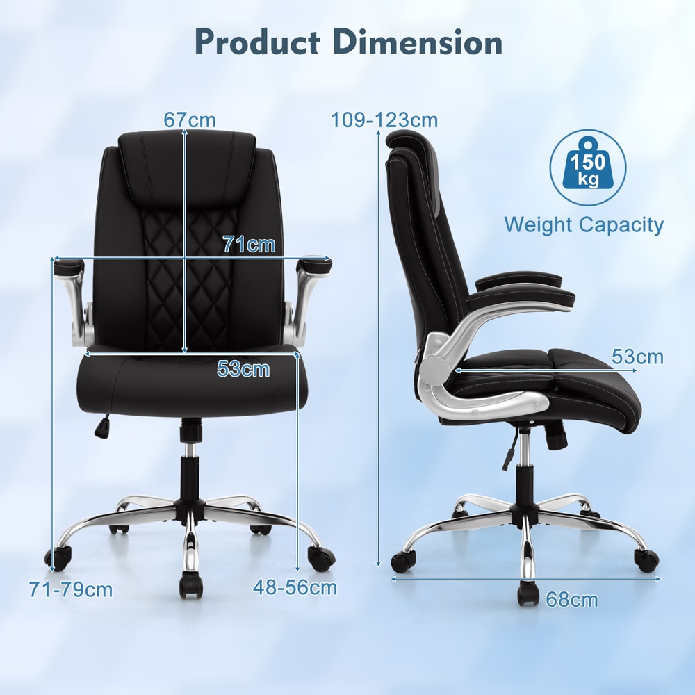 Height Adjustable PU Leather Office Chair with 6-level Headrest in Black