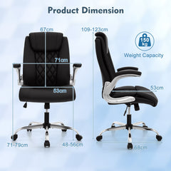 Height Adjustable PU Leather Office Chair with 6-level Headrest in Black