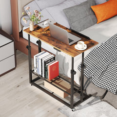 Mobile Stand up Height Adjustable Sit Stand Desk with Tilting Tabletop-Rustic Brown
