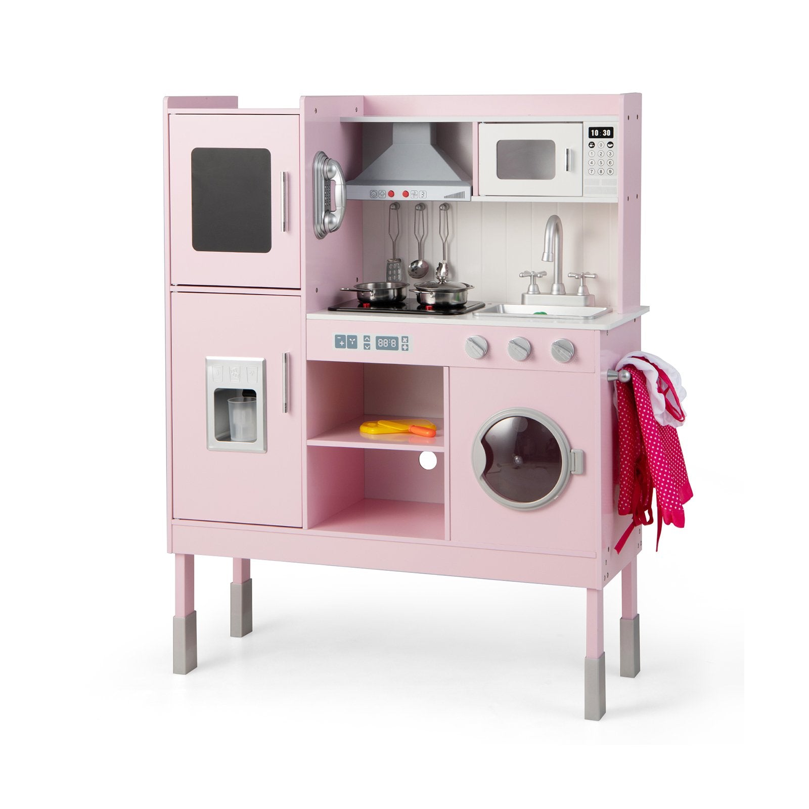 Height Adjustable Wooden Kid Play Kitchen Set with Light-Pink