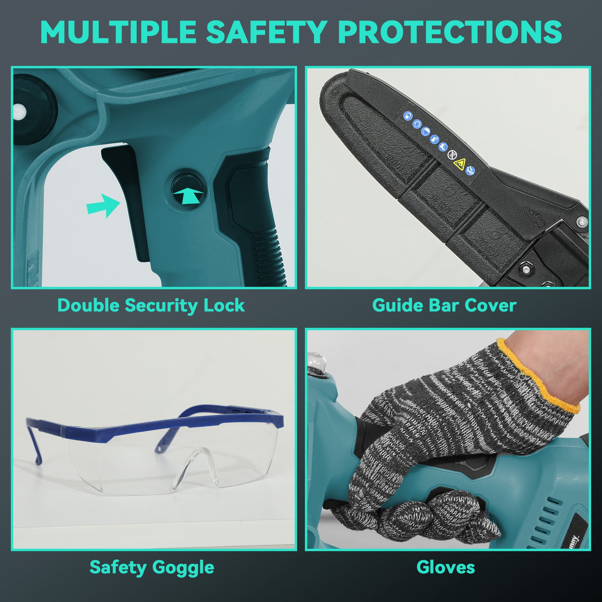 Outsunny 8 Inch Electric Chainsaw, Cordless Mini Chain Saw with Brushless Motor, 2 x 4000mAh Batteries and Safety Lock, Handheld Portable Wood Pruning Saw for Trimming Cutting, Blue