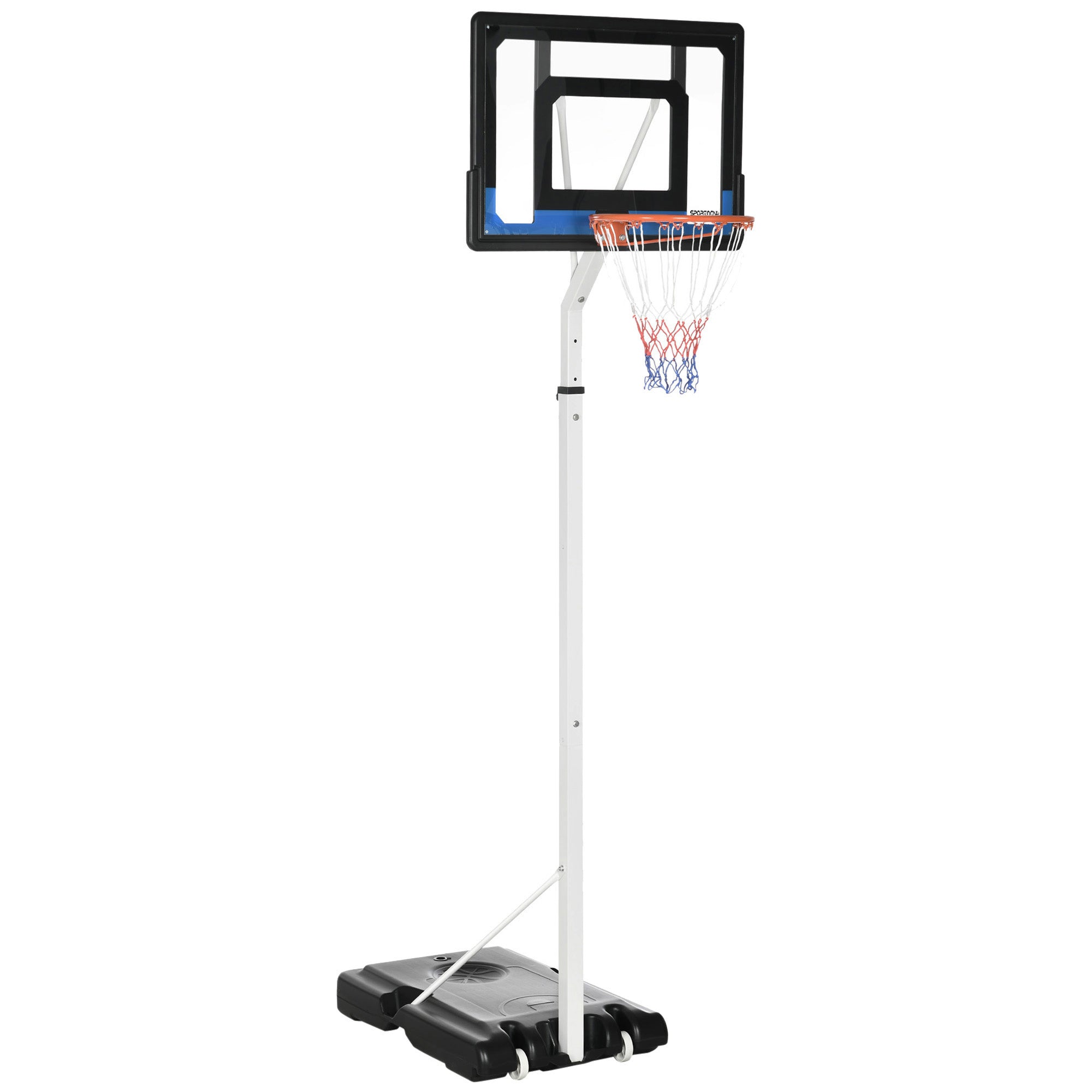 SPORTNOW 2.6-3.1m Adjustable Basketball Hoop and Basketball Stand w/ Backboard and Weighted Base, Portable on Wheels, White