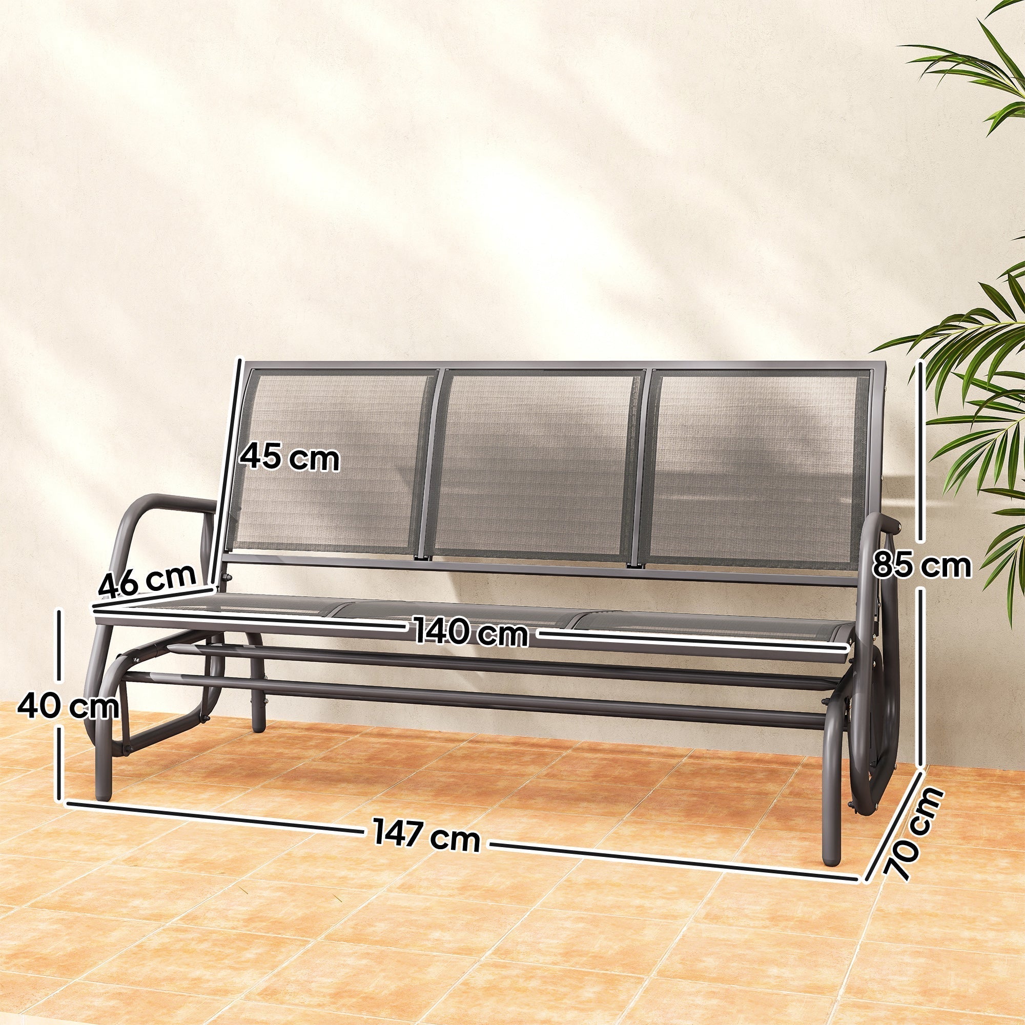 Outsunny 3-Seat Glider Rocking Chair for 3 People Garden Bench Patio Furniture Metal Frame, Grey