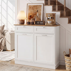 Hidden Tilt Out Trash Bin Cabinet with Shelves Wooden Storage Organizer for Kitchen-White
