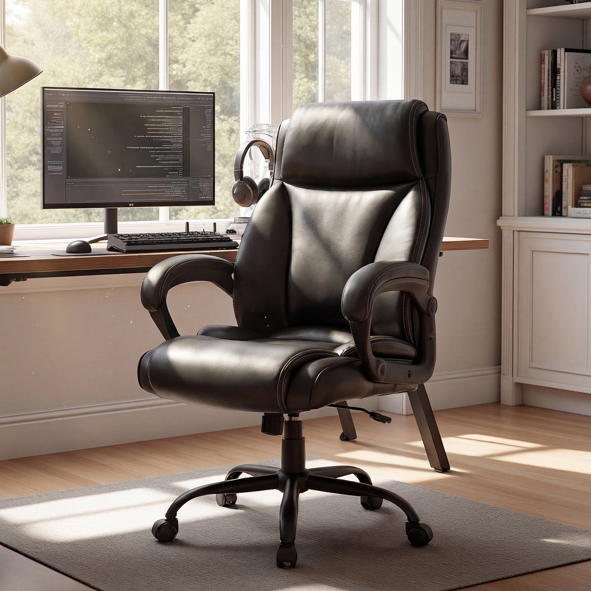 High Back Office Chair with Metal Base and Rocking Backrest