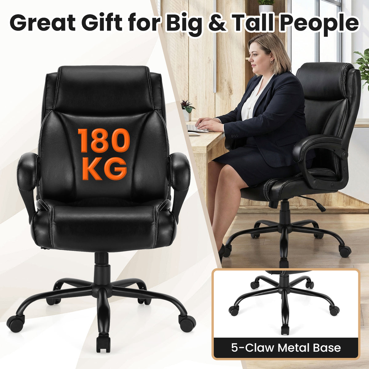 High Back Office Chair with Metal Base and Rocking Backrest