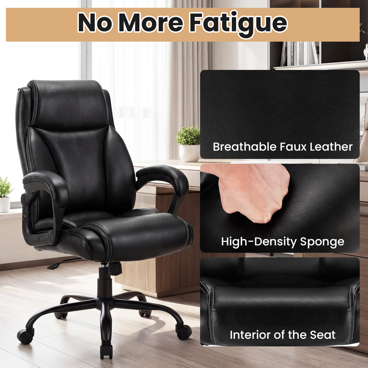 High Back Office Chair with Metal Base and Rocking Backrest