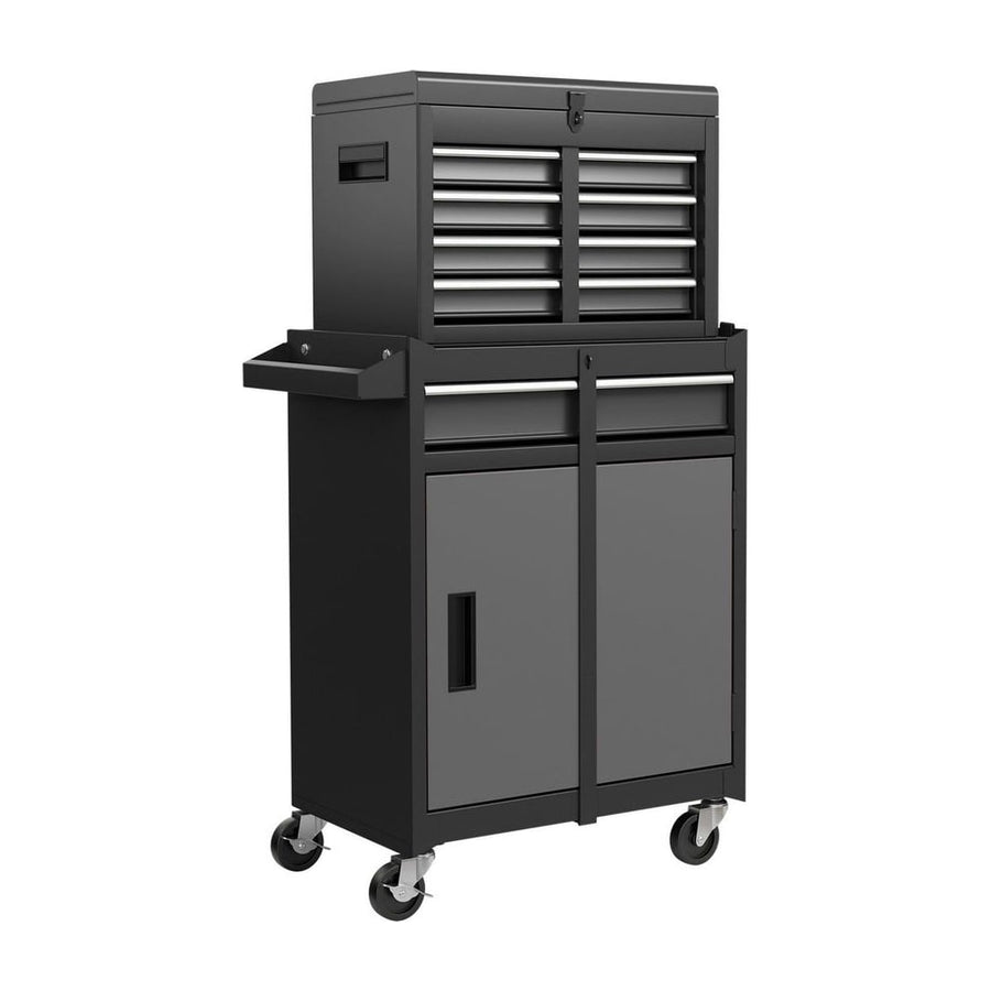 High Capacity Tool Storage Cabinet with Lockable Wheels-Black & Grey