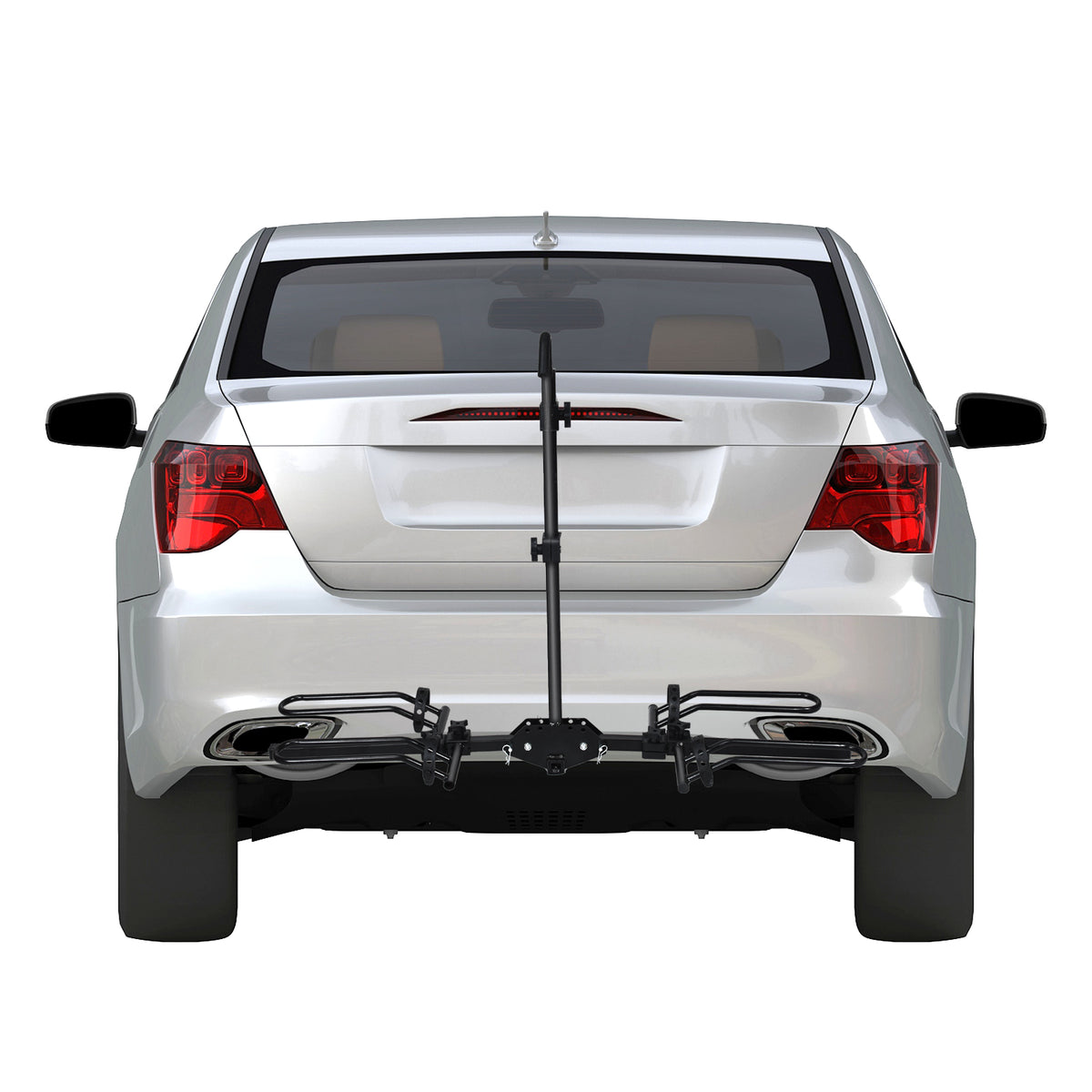 The garage rack attached to the rear of a silver car on a white background