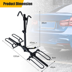 The garage rack shown with dimension lines indicating its size against a car background