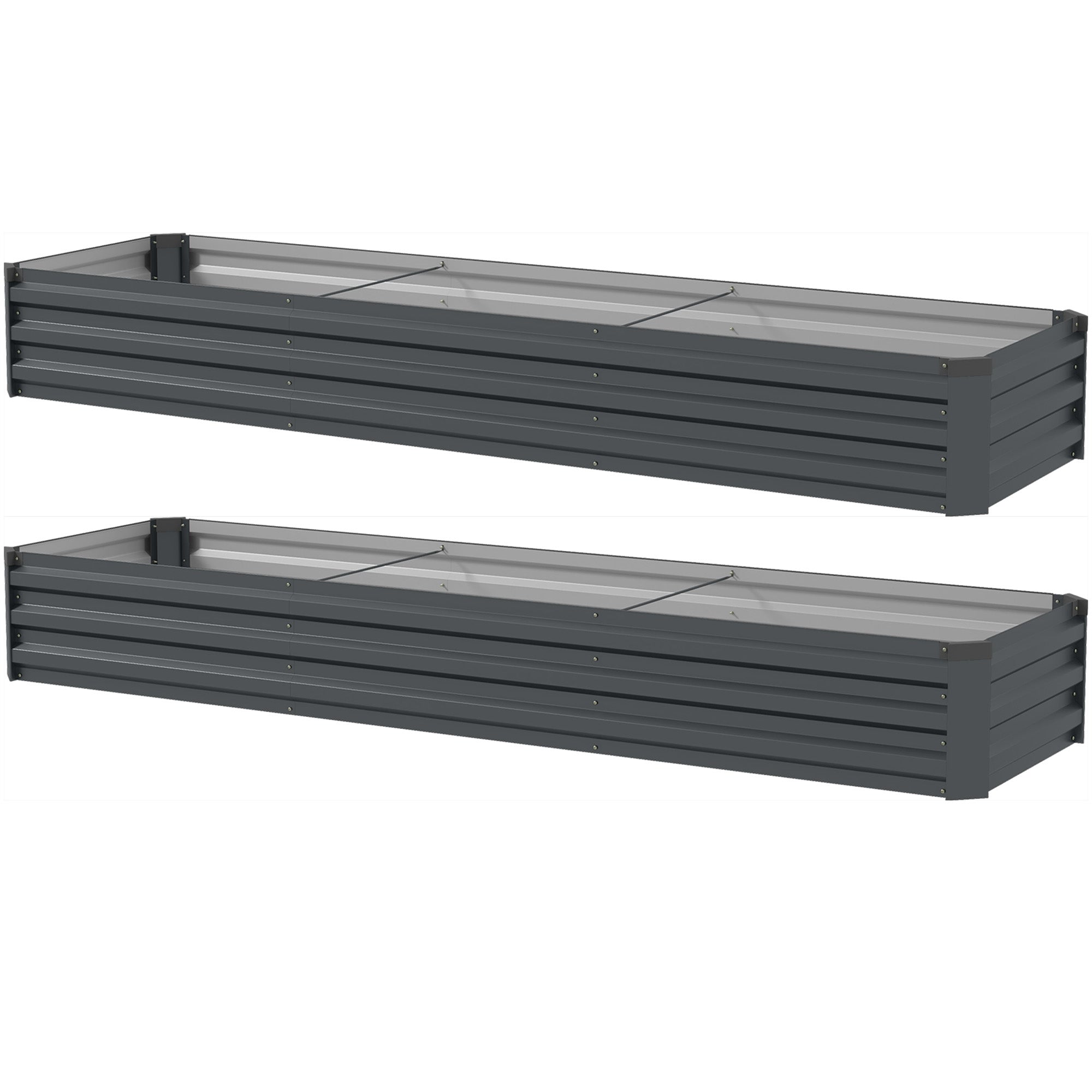 Outsunny 60 x 240cm Galvanised Steel Planter, with Open Bottom, Pack of 2